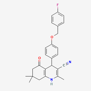 molecular formula C26H25FN2O2 B2797753 4-{4-[(4-Fluorophenyl)methoxy]phenyl}-2,7,7-trimethyl-5-oxo-1,4,5,6,7,8-hexahydroquinoline-3-carbonitrile CAS No. 379246-66-9