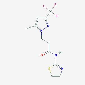 molecular formula C11H11F3N4OS B279777 3-[5-methyl-3-(trifluoromethyl)-1H-pyrazol-1-yl]-N-(1,3-thiazol-2-yl)propanamide 