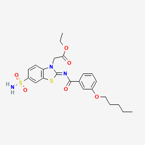 Ethyl 2-[2-(3-pentoxybenzoyl)imino-6-sulfamoyl-1,3-benzothiazol-3-yl]acetate