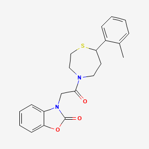 molecular formula C21H22N2O3S B2797785 3-(2-oxo-2-(7-(o-tolyl)-1,4-thiazepan-4-yl)ethyl)benzo[d]oxazol-2(3H)-one CAS No. 1705726-20-0
