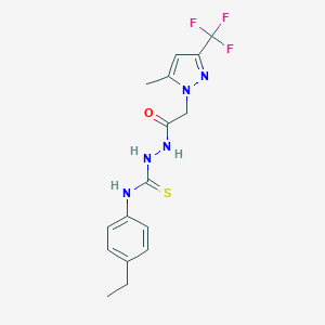 molecular formula C16H18F3N5OS B279779 N-(4-ethylphenyl)-2-{[5-methyl-3-(trifluoromethyl)-1H-pyrazol-1-yl]acetyl}hydrazinecarbothioamide 