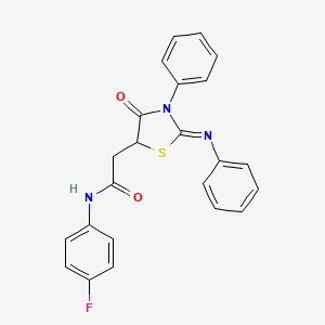 molecular formula C23H18FN3O2S B2797813 N-(4-fluorophenyl)-2-[(2Z)-4-oxo-3-phenyl-2-(phenylimino)-1,3-thiazolidin-5-yl]acetamide CAS No. 301683-35-2