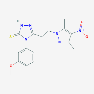 molecular formula C16H18N6O3S B279782 3-(2-{4-nitro-3,5-dimethyl-1H-pyrazol-1-yl}ethyl)-4-(3-methoxyphenyl)-5-sulfanyl-4H-1,2,4-triazole 