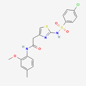 molecular formula C19H18ClN3O4S2 B2797826 2-(2-(4-chlorophenylsulfonamido)thiazol-4-yl)-N-(2-methoxy-4-methylphenyl)acetamide CAS No. 921926-15-0