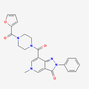 molecular formula C23H21N5O4 B2797828 7-(4-(furan-2-carbonyl)piperazine-1-carbonyl)-5-methyl-2-phenyl-2H-pyrazolo[4,3-c]pyridin-3(5H)-one CAS No. 921879-83-6