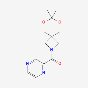 molecular formula C13H17N3O3 B2797832 (7,7-Dimethyl-6,8-dioxa-2-azaspiro[3.5]nonan-2-yl)(pyrazin-2-yl)methanone CAS No. 1396860-10-8