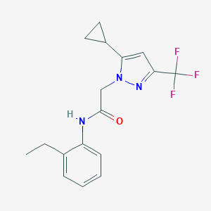 molecular formula C17H18F3N3O B279786 2-[5-cyclopropyl-3-(trifluoromethyl)-1H-pyrazol-1-yl]-N-(2-ethylphenyl)acetamide 