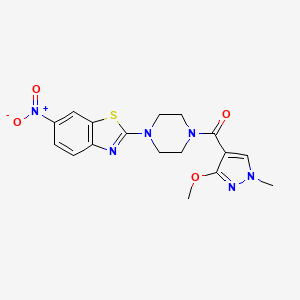 molecular formula C17H18N6O4S B2797865 (3-甲氧基-1-甲基-1H-吡唑-4-基)(4-(6-硝基苯并[d]噻唑-2-基)哌嗪-1-基)甲酮 CAS No. 1203407-79-7