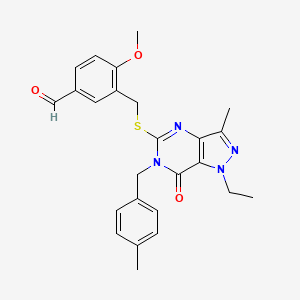 3-({[1-ethyl-3-methyl-6-(4-methylbenzyl)-7-oxo-6,7-dihydro-1H-pyrazolo[4,3-d]pyrimidin-5-yl]sulfanyl}methyl)-4-methoxybenzaldehyde