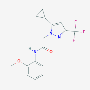 molecular formula C16H16F3N3O2 B279790 2-[5-cyclopropyl-3-(trifluoromethyl)-1H-pyrazol-1-yl]-N-(2-methoxyphenyl)acetamide 