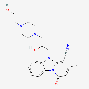 molecular formula C22H27N5O3 B2797920 5-{2-Hydroxy-3-[4-(2-hydroxyethyl)piperazin-1-yl]propyl}-3-methyl-1-oxo-1,5-dihydropyrido[1,2-a]benzimidazole-4-carbonitrile CAS No. 831243-35-7