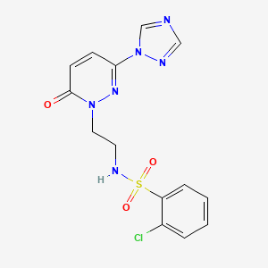 molecular formula C14H13ClN6O3S B2797948 2-氯-N-(2-(6-氧代-3-(吡啶-3-基)吡啶并[1,2,4]三唑-1(6H)-基)乙基)苯磺酰胺 CAS No. 1448124-58-0