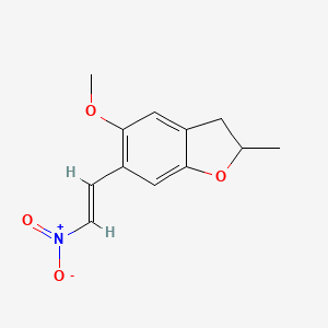 molecular formula C12H13NO4 B2797958 (E)-5-甲氧基-2-甲基-6-(2-硝基乙烯基)-2,3-二氢苯并呋喃 CAS No. 85258-20-4