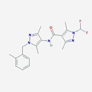 molecular formula C20H23F2N5O B279796 1-(difluoromethyl)-N-[3,5-dimethyl-1-(2-methylbenzyl)-1H-pyrazol-4-yl]-3,5-dimethyl-1H-pyrazole-4-carboxamide 
