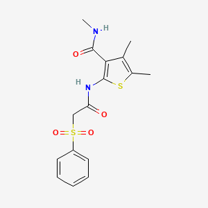 molecular formula C16H18N2O4S2 B2798001 N,4,5-trimethyl-2-(2-(phenylsulfonyl)acetamido)thiophene-3-carboxamide CAS No. 896300-97-3