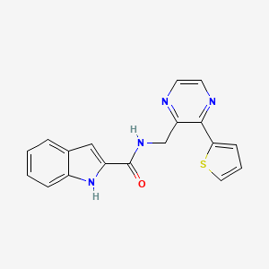molecular formula C18H14N4OS B2798017 N-((3-(噻吩-2-基)吡嘧啉-2-基)甲基)-1H-吲哚-2-甲酰胺 CAS No. 2034425-57-3