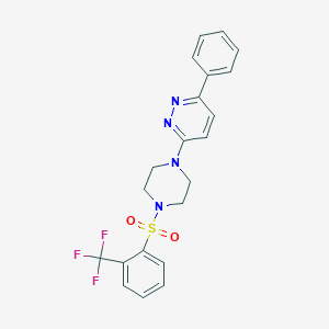 molecular formula C21H19F3N4O2S B2798022 3-苯基-6-(4-((2-(三氟甲基)苯基)磺酰)哌嗪-1-基)吡啶并[1,2,4]嘧啶 CAS No. 1021104-22-2