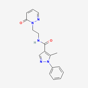 molecular formula C17H17N5O2 B2798038 5-methyl-N-(2-(6-oxopyridazin-1(6H)-yl)ethyl)-1-phenyl-1H-pyrazole-4-carboxamide CAS No. 1209289-31-5