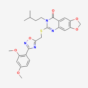 molecular formula C25H26N4O6S B2798049 6-(((3-(2,4-dimethoxyphenyl)-1,2,4-oxadiazol-5-yl)methyl)thio)-7-isopentyl-[1,3]dioxolo[4,5-g]quinazolin-8(7H)-one CAS No. 1111975-58-6