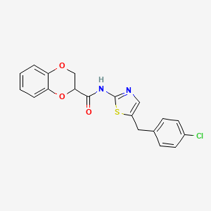 molecular formula C19H15ClN2O3S B2798077 N-[5-(4-chlorobenzyl)-1,3-thiazol-2-yl]-2,3-dihydro-1,4-benzodioxine-2-carboxamide CAS No. 801226-22-2