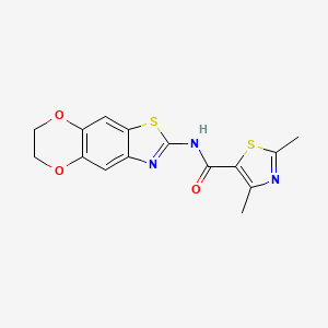 molecular formula C15H13N3O3S2 B2798087 N-(6,7-dihydro-[1,4]dioxino[2',3':4,5]benzo[1,2-d]thiazol-2-yl)-2,4-dimethylthiazole-5-carboxamide CAS No. 1170195-32-0