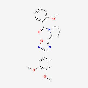 molecular formula C22H23N3O5 B2798092 3-(3,4-Dimethoxyphenyl)-5-[1-(2-methoxybenzoyl)pyrrolidin-2-yl]-1,2,4-oxadiazole CAS No. 1795398-44-5
