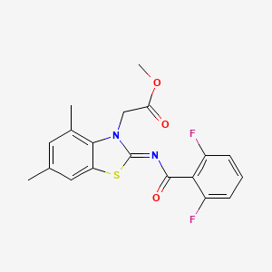 molecular formula C19H16F2N2O3S B2798094 Methyl 2-[2-(2,6-difluorobenzoyl)imino-4,6-dimethyl-1,3-benzothiazol-3-yl]acetate CAS No. 1322019-64-6