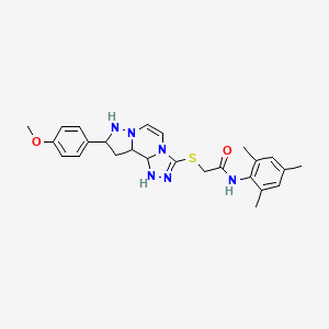 molecular formula C25H24N6O2S B2798095 2-{[11-(4-methoxyphenyl)-3,4,6,9,10-pentaazatricyclo[7.3.0.0^{2,6}]dodeca-1(12),2,4,7,10-pentaen-5-yl]sulfanyl}-N-(2,4,6-trimethylphenyl)acetamide CAS No. 1206989-64-1