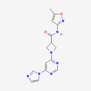 molecular formula C15H15N7O2 B2798130 1-(6-(1H-imidazol-1-yl)pyrimidin-4-yl)-N-(5-methylisoxazol-3-yl)azetidine-3-carboxamide CAS No. 2034477-34-2