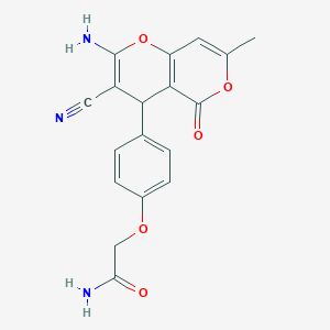molecular formula C18H15N3O5 B2798136 2-(4-(2-氨基-3-氰基-7-甲基-5-氧代-4H,5H-吡喃[4,3-b]吡喃-4-基)苯氧基)乙酰胺 CAS No. 487008-97-9