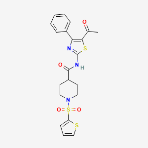 molecular formula C21H21N3O4S3 B2798139 N-(5-acetyl-4-phenylthiazol-2-yl)-1-(thiophen-2-ylsulfonyl)piperidine-4-carboxamide CAS No. 941896-35-1