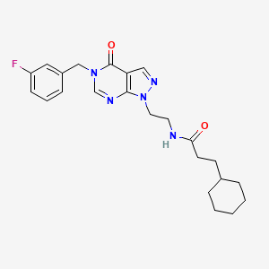 molecular formula C23H28FN5O2 B2798142 3-cyclohexyl-N-(2-(5-(3-fluorobenzyl)-4-oxo-4,5-dihydro-1H-pyrazolo[3,4-d]pyrimidin-1-yl)ethyl)propanamide CAS No. 922099-15-8