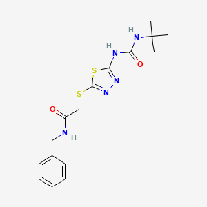 molecular formula C16H21N5O2S2 B2798147 N-苄基-2-[[5-(叔丁基氨基甲酰氨基)-1,3,4-噻二唑-2-基]硫基]乙酰胺 CAS No. 886940-87-0
