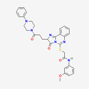 molecular formula C32H32N6O4S B2798156 N-(3-methoxyphenyl)-2-({3-oxo-2-[3-oxo-3-(4-phenylpiperazin-1-yl)propyl]-2H,3H-imidazo[1,2-c]quinazolin-5-yl}sulfanyl)acetamide CAS No. 1103968-28-0