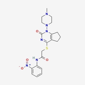 molecular formula C20H24N6O4S B2798159 2-((1-(4-methylpiperazin-1-yl)-2-oxo-2,5,6,7-tetrahydro-1H-cyclopenta[d]pyrimidin-4-yl)thio)-N-(2-nitrophenyl)acetamide CAS No. 899755-83-0