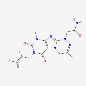 molecular formula C15H19N7O3 B2798160 (E)-2-(7-(but-2-en-1-yl)-3,9-dimethyl-6,8-dioxo-6,7,8,9-tetrahydro-[1,2,4]triazino[3,4-f]purin-1(4H)-yl)acetamide CAS No. 929841-34-9