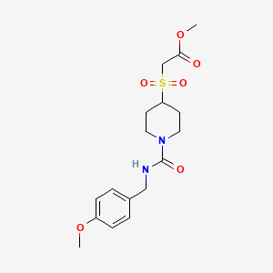 molecular formula C17H24N2O6S B2798162 Methyl 2-((1-((4-methoxybenzyl)carbamoyl)piperidin-4-yl)sulfonyl)acetate CAS No. 1448054-74-7