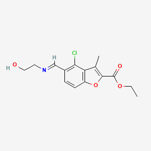 molecular formula C15H16ClNO4 B2798188 ethyl 4-chloro-5-{(E)-[(2-hydroxyethyl)imino]methyl}-3-methyl-1-benzofuran-2-carboxylate CAS No. 339240-35-6
