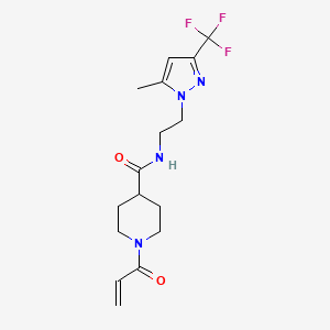 molecular formula C16H21F3N4O2 B2798193 N-[2-[5-Methyl-3-(trifluoromethyl)pyrazol-1-yl]ethyl]-1-prop-2-enoylpiperidine-4-carboxamide CAS No. 2361846-04-8