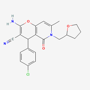 2-amino-4-(4-chlorophenyl)-7-methyl-5-oxo-6-((tetrahydrofuran-2-yl)methyl)-5,6-dihydro-4H-pyrano[3,2-c]pyridine-3-carbonitrile