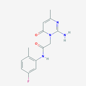 molecular formula C14H15FN4O2 B2798219 2-[2-氨基-4-甲基-6-氧代-1(6H)-嘧啶基]-N~1~-(5-氟-2-甲基苯基)乙酰胺 CAS No. 1251621-04-1