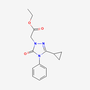 molecular formula C15H17N3O3 B2798229 ethyl 2-(3-cyclopropyl-5-oxo-4-phenyl-4,5-dihydro-1H-1,2,4-triazol-1-yl)acetate CAS No. 1396751-52-2