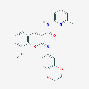 (2Z)-2-(2,3-dihydro-1,4-benzodioxin-6-ylimino)-8-methoxy-N-(6-methylpyridin-2-yl)-2H-chromene-3-carboxamide