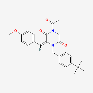 molecular formula C25H28N2O4 B2798252 (3E)-1-乙酰基-4-[(4-叔丁基苯基)甲基]-3-[(4-甲氧基苯基)甲亚胺基]哌嗪-2,5-二酮 CAS No. 338750-14-4
