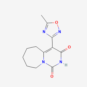 molecular formula C12H14N4O3 B2798255 4-(5-methyl-1,2,4-oxadiazol-3-yl)-6,7,8,9-tetrahydropyrimido[1,6-a]azepine-1,3(2H,5H)-dione CAS No. 1993223-85-0