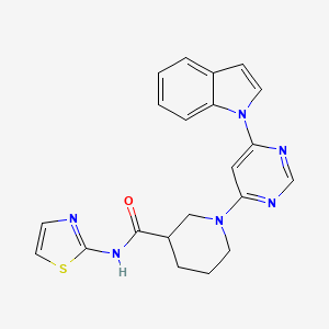 molecular formula C21H20N6OS B2798265 1-(6-(1H-吲哚-1-基)嘧啶-4-基)-N-(噻唑-2-基)哌啶-3-甲酰胺 CAS No. 1797717-76-0