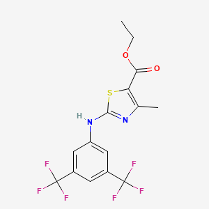 molecular formula C15H12F6N2O2S B2798269 乙酸2-{[3,5-二(三氟甲基)苯基]氨基}-4-甲基-1,3-噻唑-5-羧酸乙酯 CAS No. 1797096-21-9