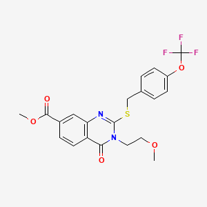 molecular formula C21H19F3N2O5S B2798273 Methyl 3-(2-methoxyethyl)-4-oxo-2-[[4-(trifluoromethoxy)phenyl]methylsulfanyl]quinazoline-7-carboxylate CAS No. 438574-60-8
