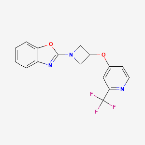 molecular formula C16H12F3N3O2 B2798275 2-[3-[2-(Trifluoromethyl)pyridin-4-yl]oxyazetidin-1-yl]-1,3-benzoxazole CAS No. 2380170-31-8