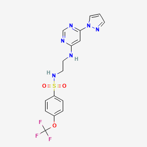 molecular formula C16H15F3N6O3S B2798292 N-(2-((6-(1H-吡唑-1-基)嘧啶-4-基)氨基)乙基)-4-(三氟甲氧基)苯磺酰胺 CAS No. 1172033-80-5